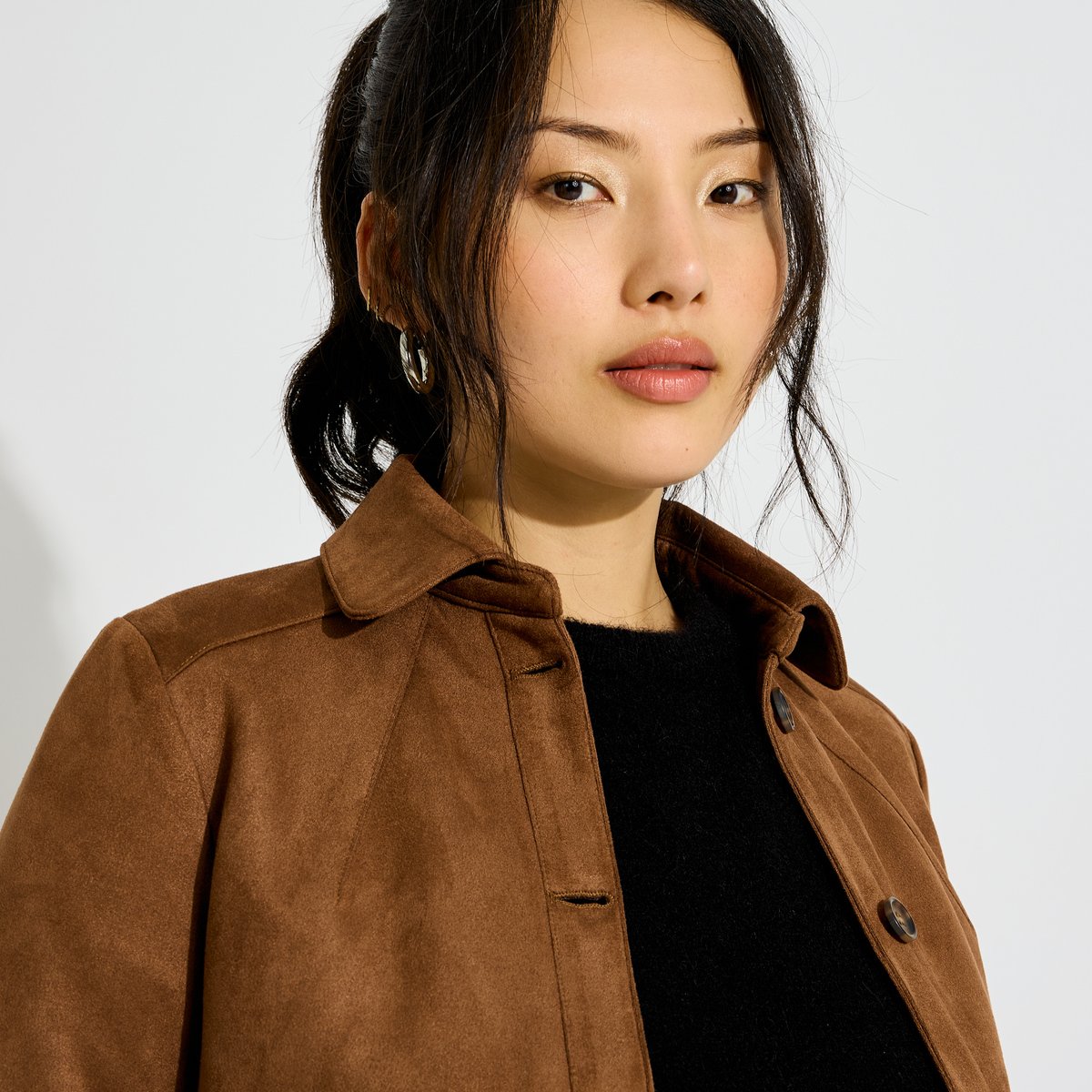 Veste courte en suédine marron chocolat, GRAIN DE MALICE