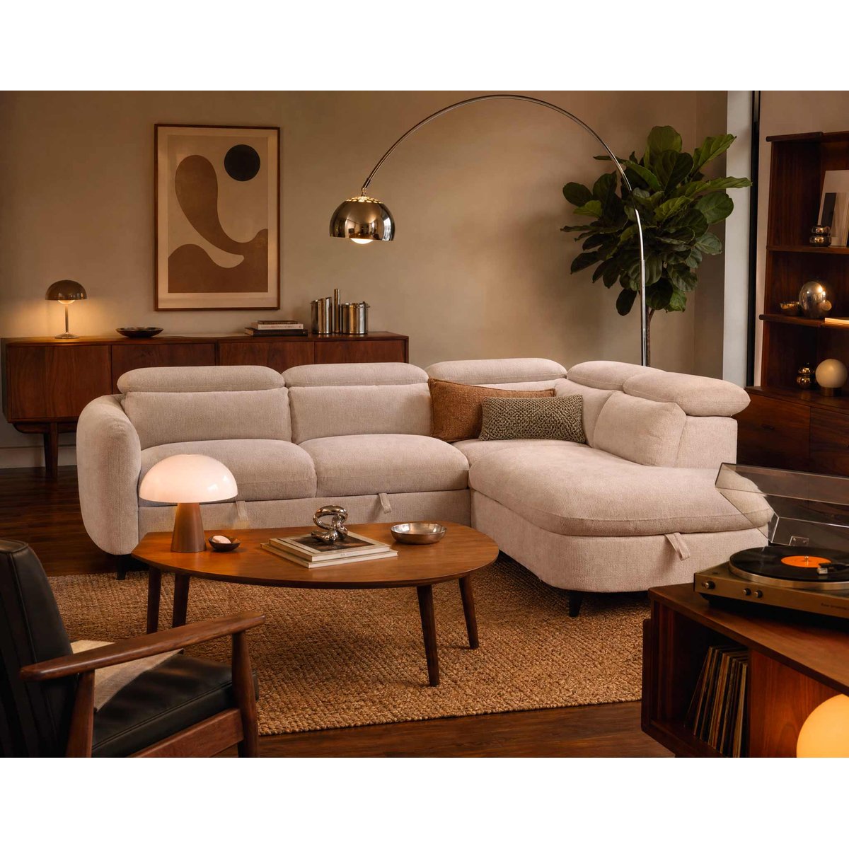 Canapé angle droit convertible tissu texturé, OPALINE beige, BEST MOBILIER