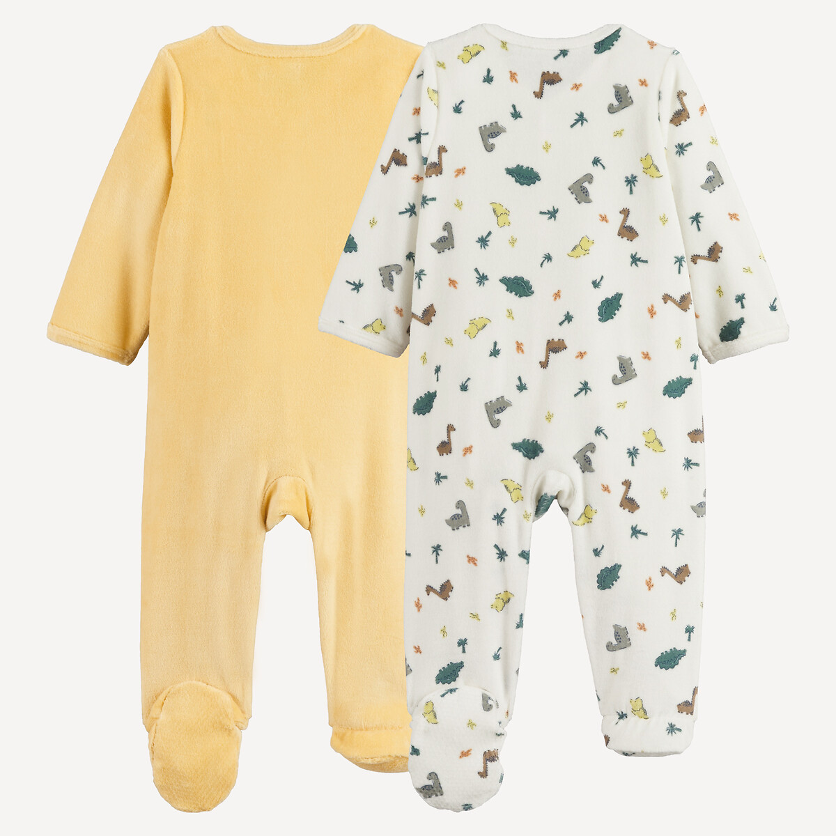 Conjunto de 2 pijamas de 1 peça, em veludo, estampado com dinossauros sortido, LA REDOUTE COLLECTIONS
