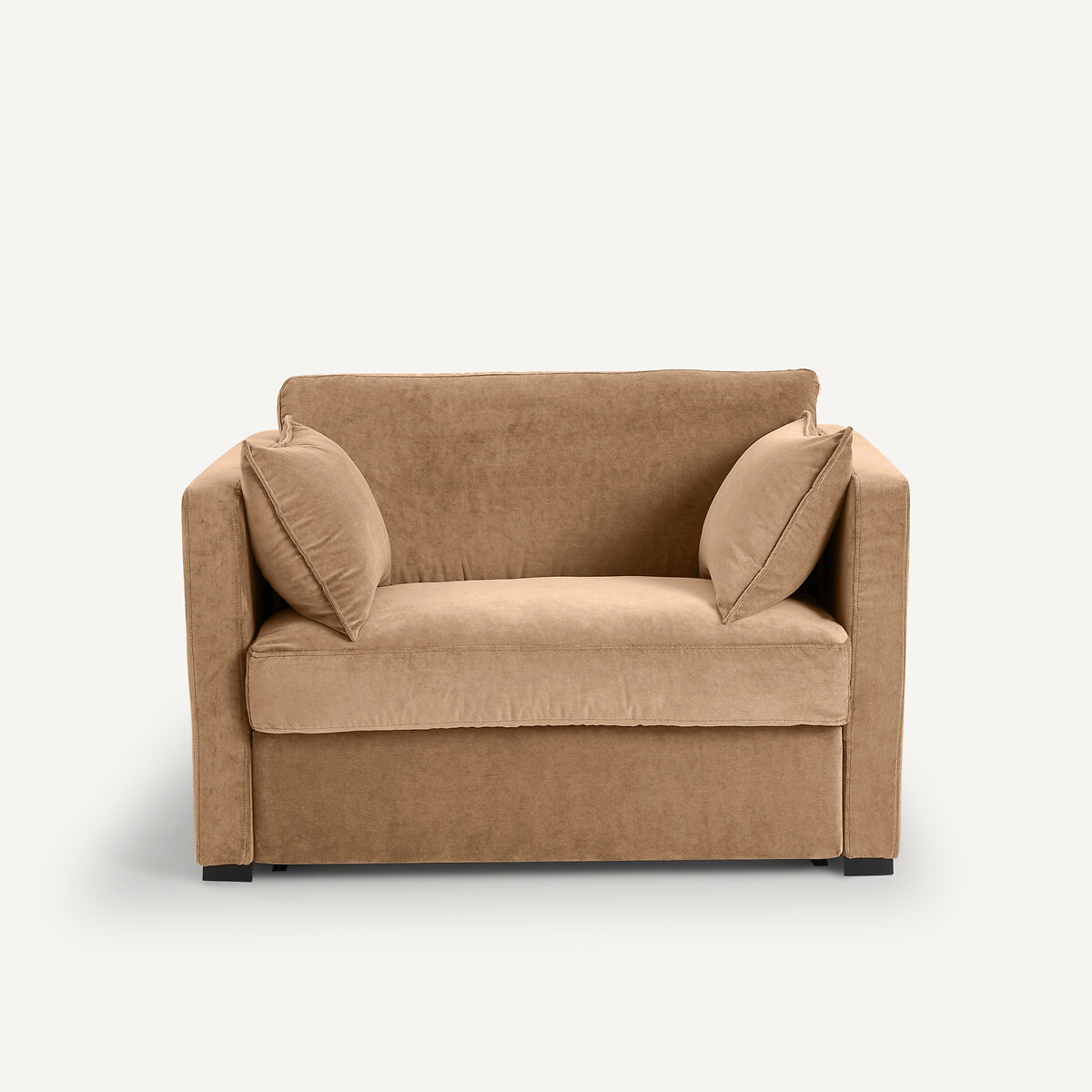 Canapé 2 places, convertible, en velours stonewashed, NEO KINKAJOU ficelle, AM.PM