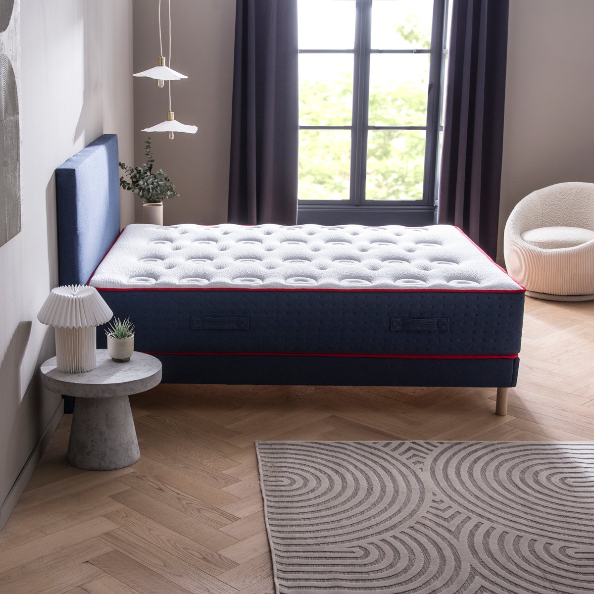 Ensemble - Matelas mi-ferme + sommier Bleu LE VERITABLE blanc, bleu foncé, DODO