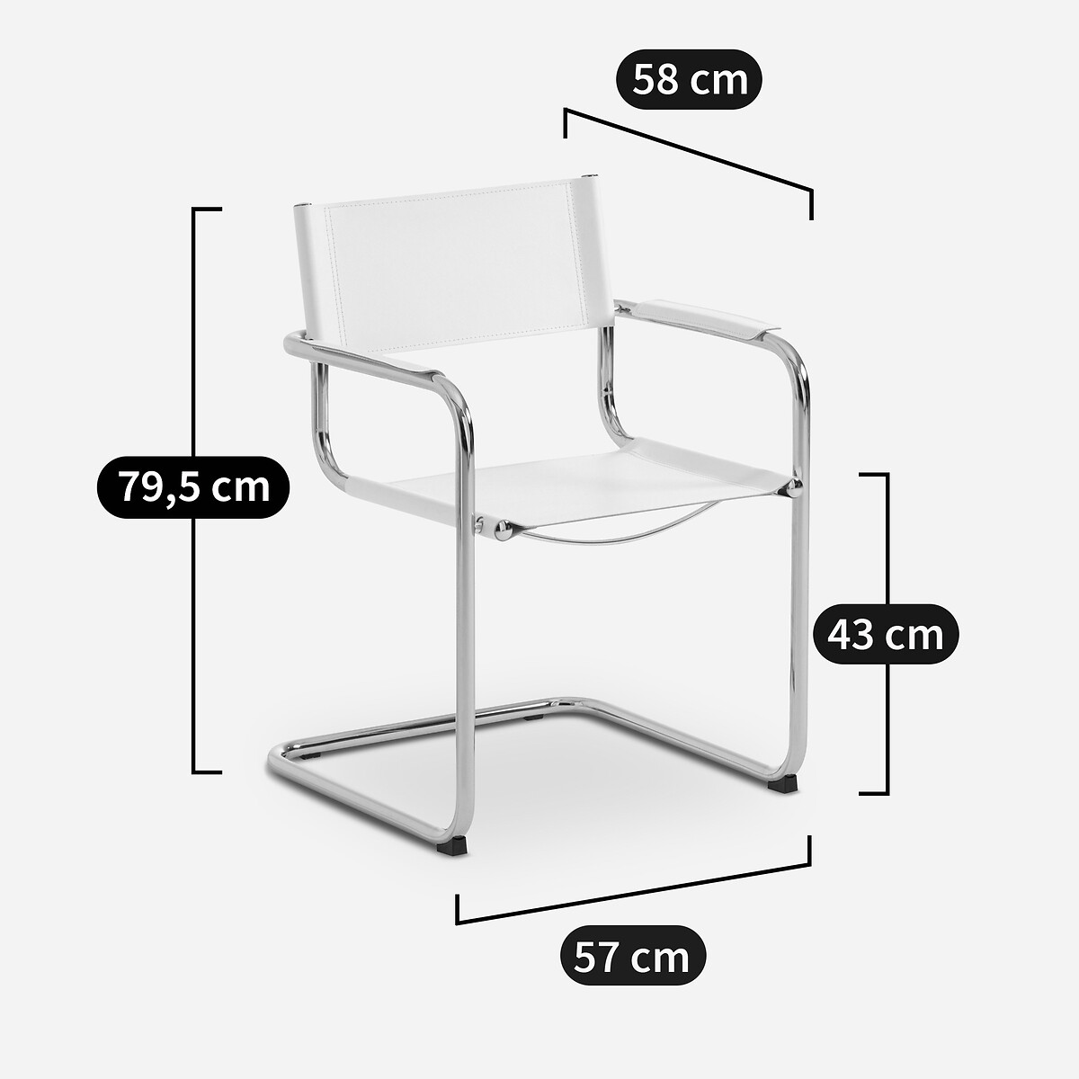 Fauteuil de table, croûte de cuir véritable et acier chromé, WINSET blanc optique, AM.PM