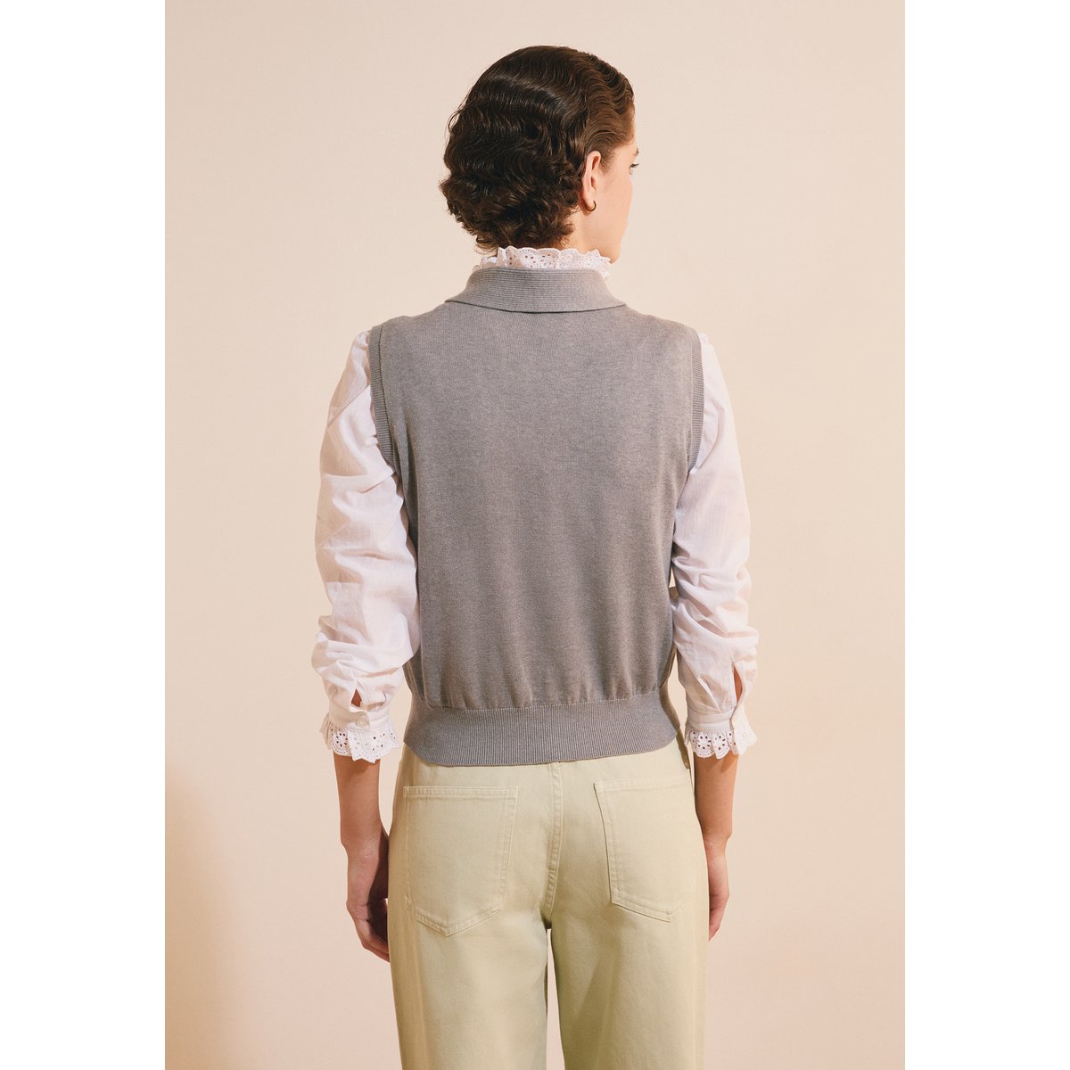 Pull sans manches avec lien à nouer en coton SORAYA gris clair, ETAM