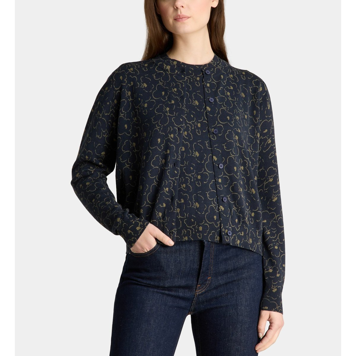 Cardigan angie tra ample en coton bio bleu foncé, GALERIES LAFAYETTE