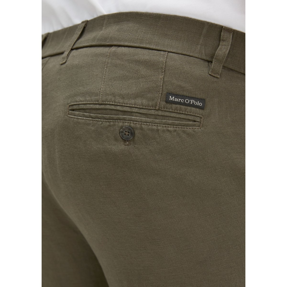 Pantalon en lin modèle Osby Jogger pleats avec ceinture élastique khaki, MARC O'POLO