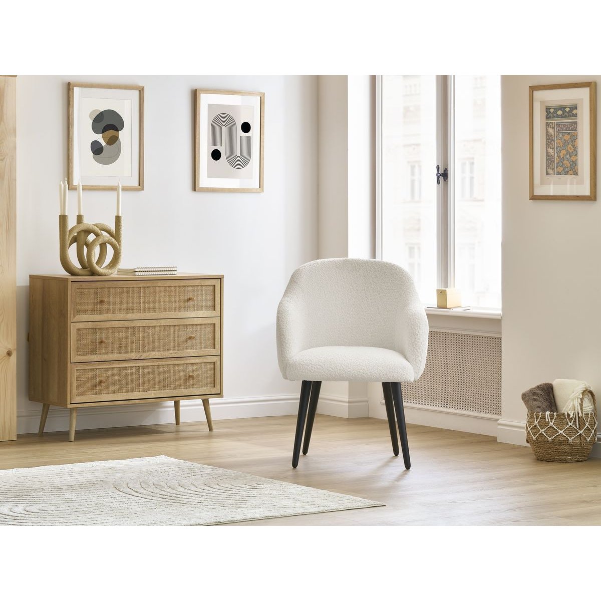 Chaise tissu bouclette, SOPHIE blanc, BOBOCHIC