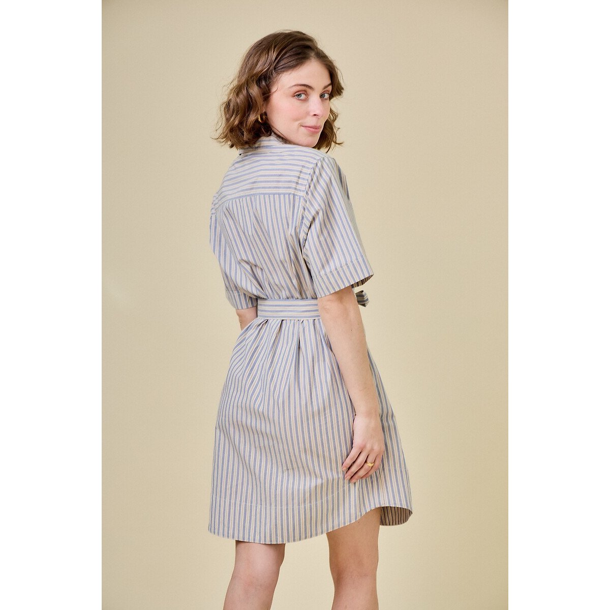 Short-Sleeved Striped Shirt Dress blue, SEE U SOON