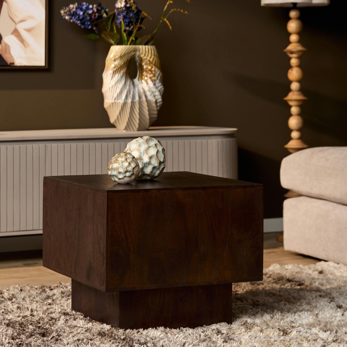 Table basse cube vintage en bois brun 56 cm ALMA marron, PIER IMPORT