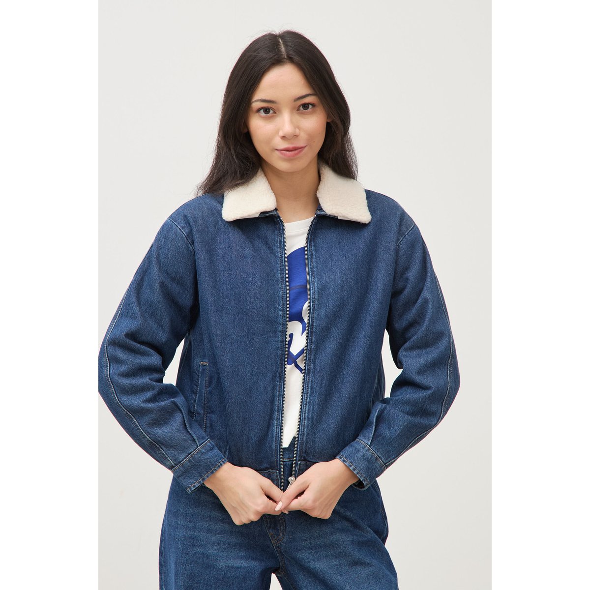 Blouson oversize en jeans doublé denim stone, BONOBO