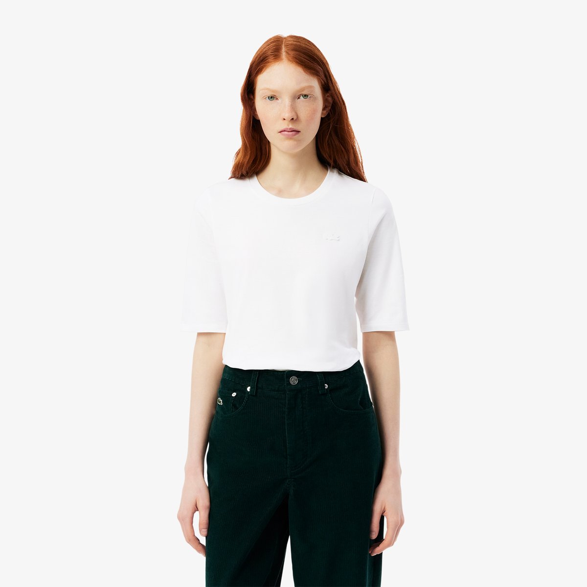 T-shirt manches trois-quarts coton doux blanc-001, LACOSTE