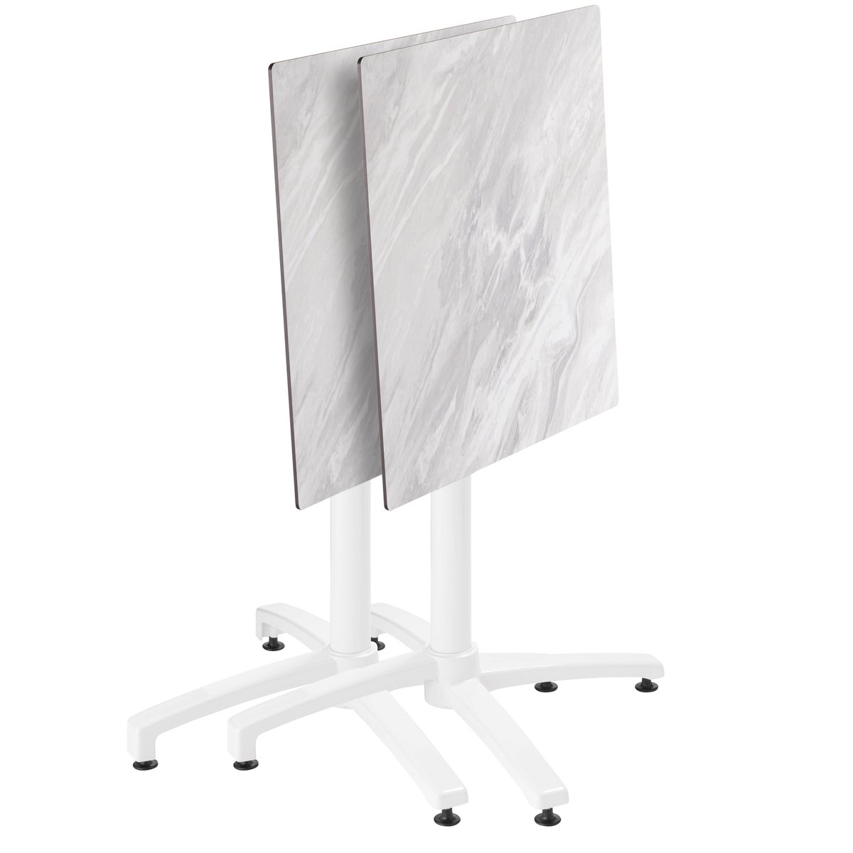 Table en HPL inclinable pied blanc et 2 chaises en métal, OPERA marbre, OVIALA