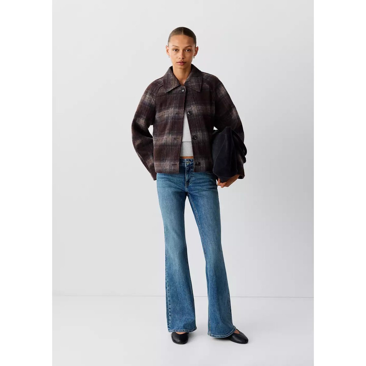Manteau court imprimé à carreaux violet clair/pastel, MANGO TEEN