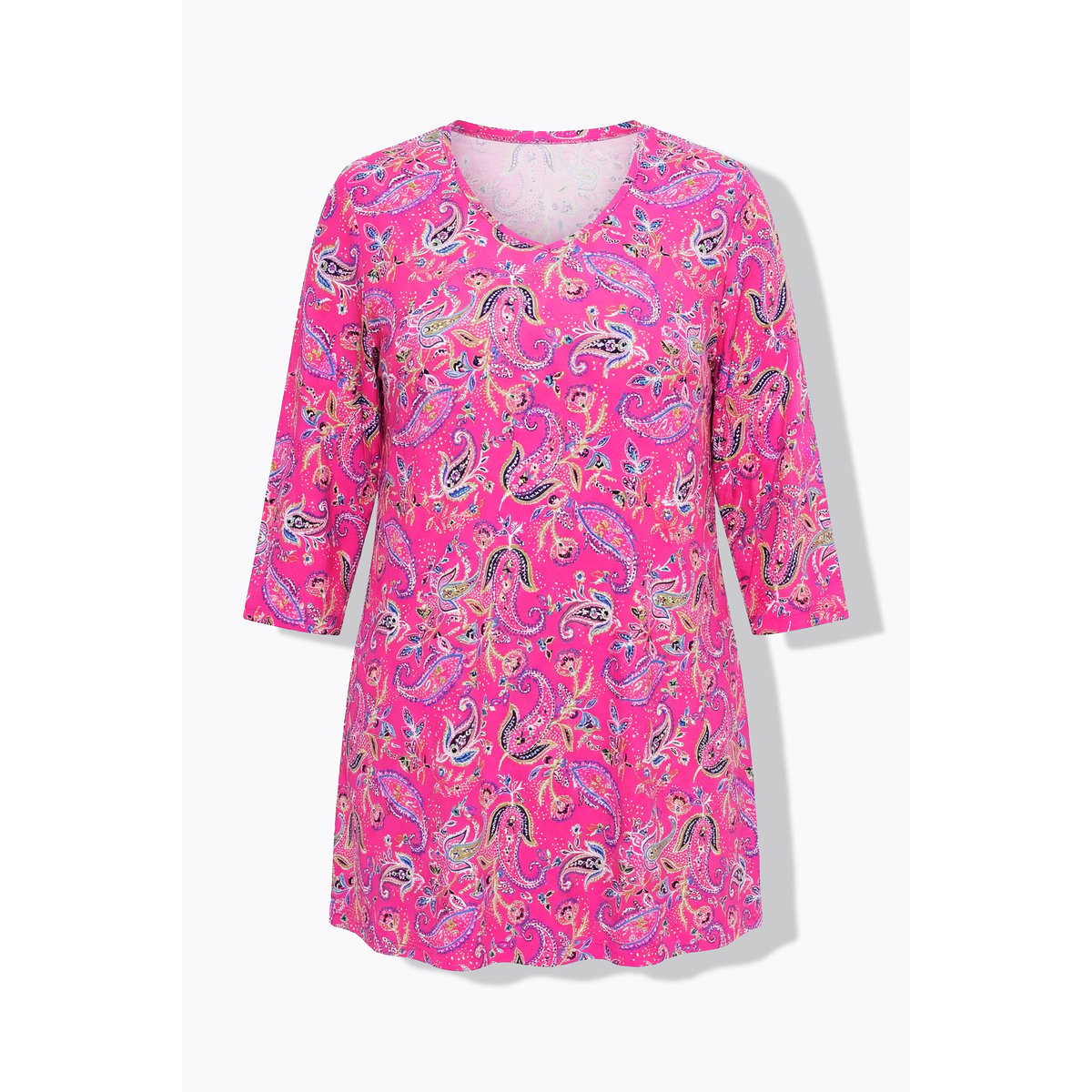 T-shirt long motif cachemire fuchsia clair, ULLA POPKEN