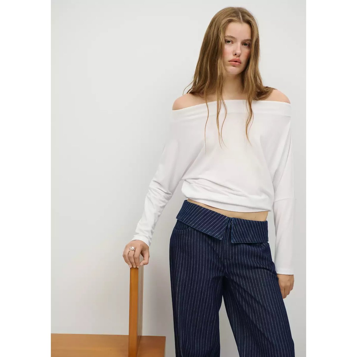 Jean wideleg fines rayures bleu, MANGO TEEN