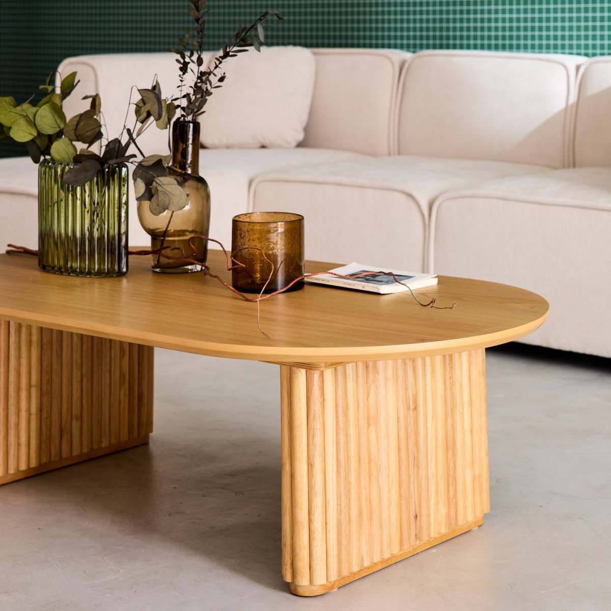 Table basse ovale bois d'hévéa placage chêne GABRIELLE chêne, SWEEEK