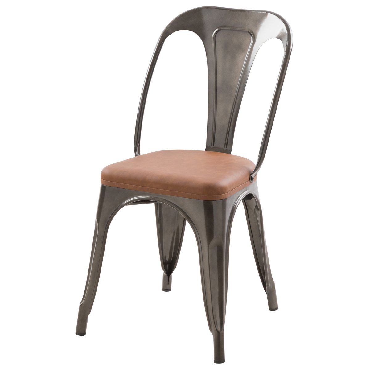 Lot de 2 chaises en métal et cuir synthétique - CHARLY gris anthracite et marron, MAISON PAVANE