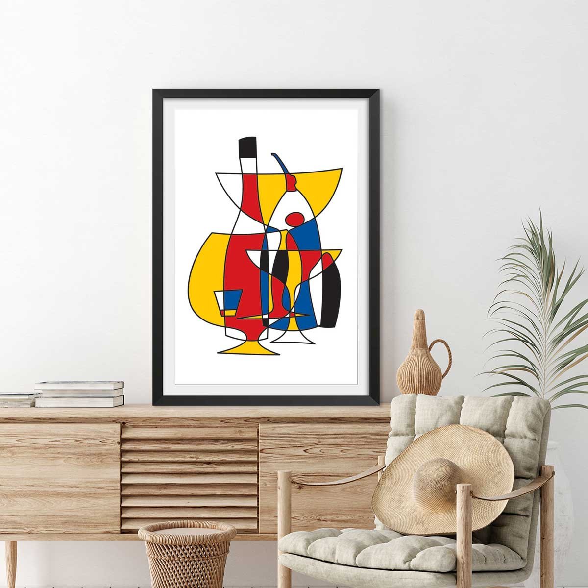 Affiche l'apero entre amis affiche + cadre en bois - noir, HEXOA