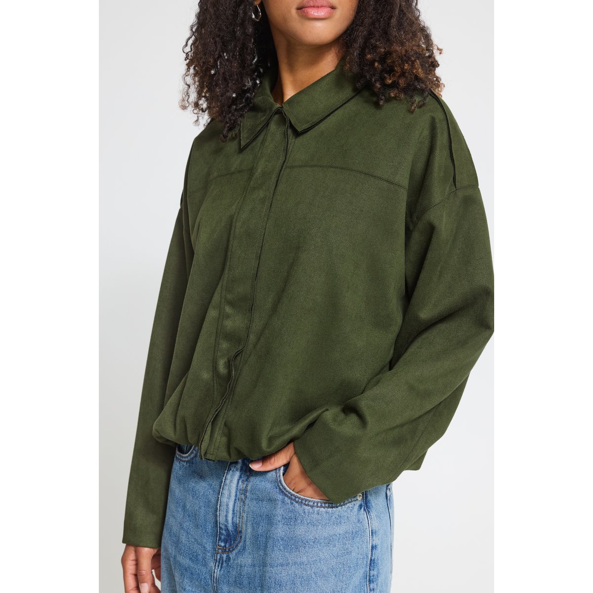 Veste manches longues, col chemise vert rifle green, ICHI