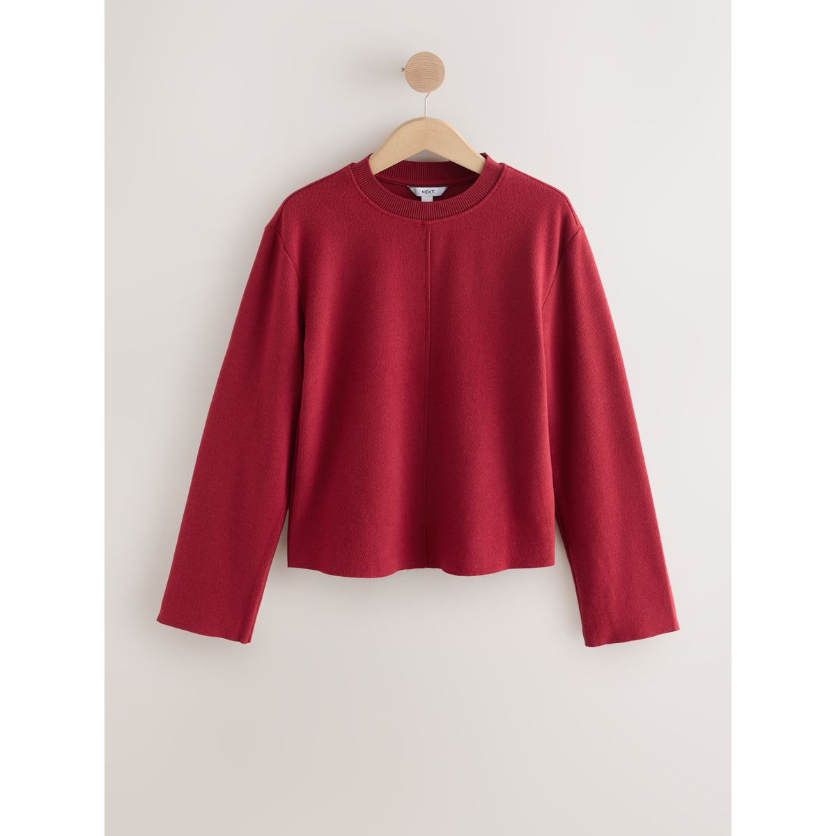 Pull ras du cou côtelé confortable et doux rouge cerise, NEXT