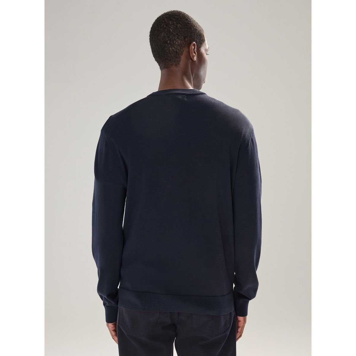 Pull ras du cou standard en coton majoritaire bleu marine, NEXT