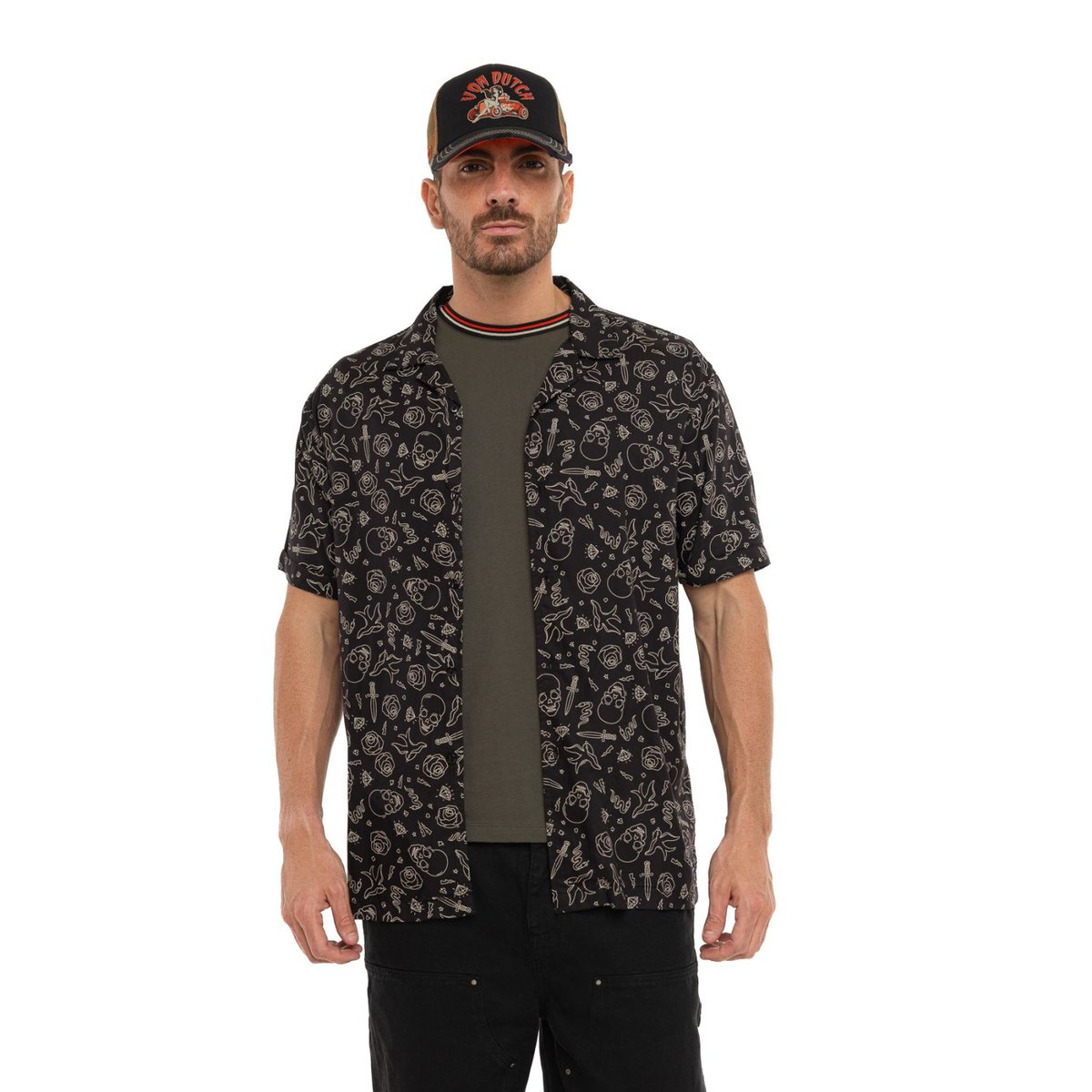 Chemise légère TATS noir/blanc, VON DUTCH