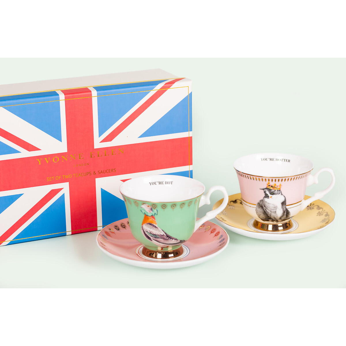 Set of 2 "Best of British" Teacup & Saucers multi-coloured, YVONNE ELLEN