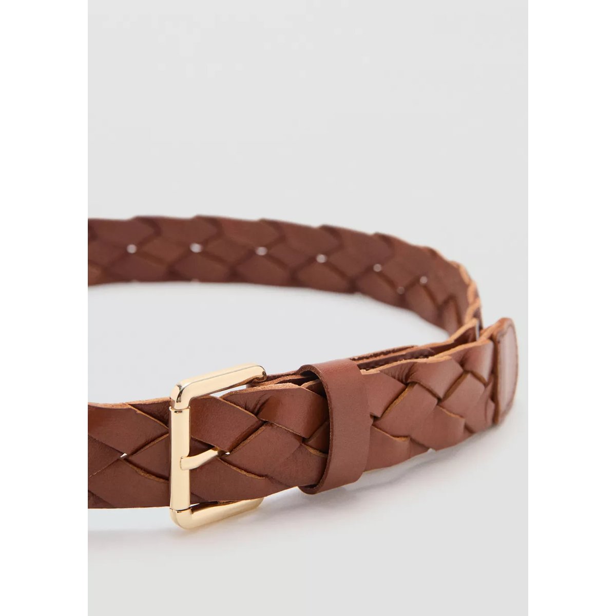 Ceinture en cuir tressée marron, MANGO
