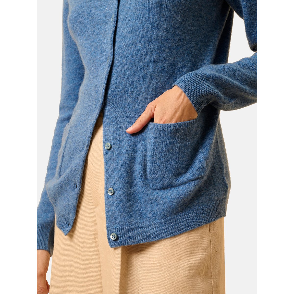 Cardigan Col Rond Bleu Denim Katharine bleu denim, JUST CASHMERE