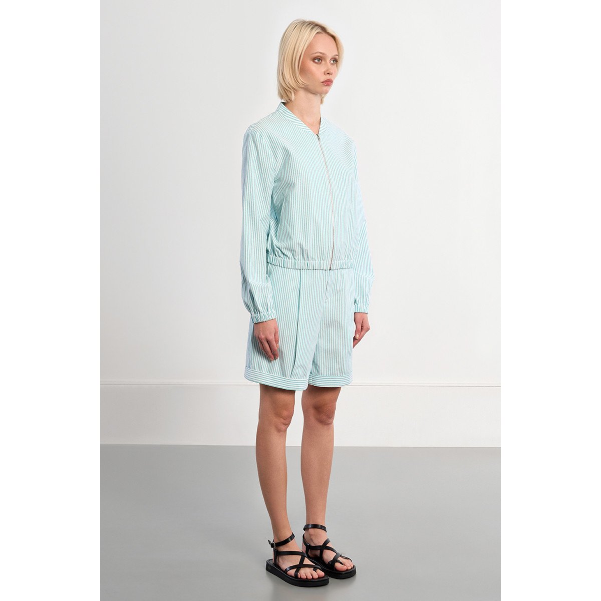 Veste bomber rayée en coton mint, LILI SIDONIO