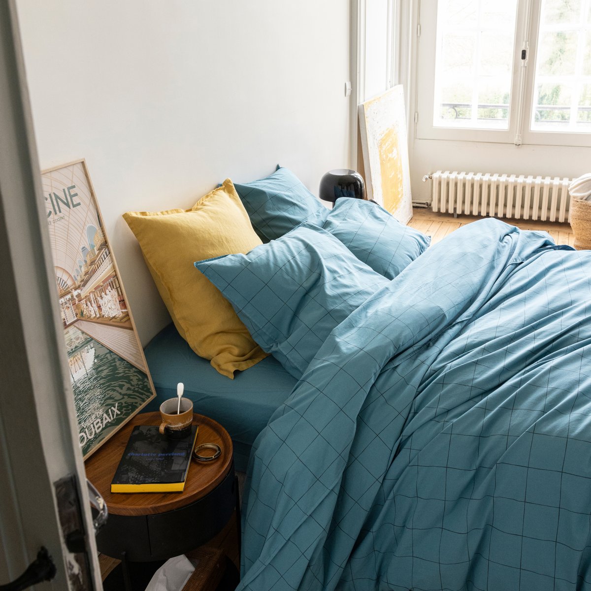 Housse de couette en percale de coton lavé, IMPRESSION GRAPHIQUE eau de fonte, BLANC CERISE