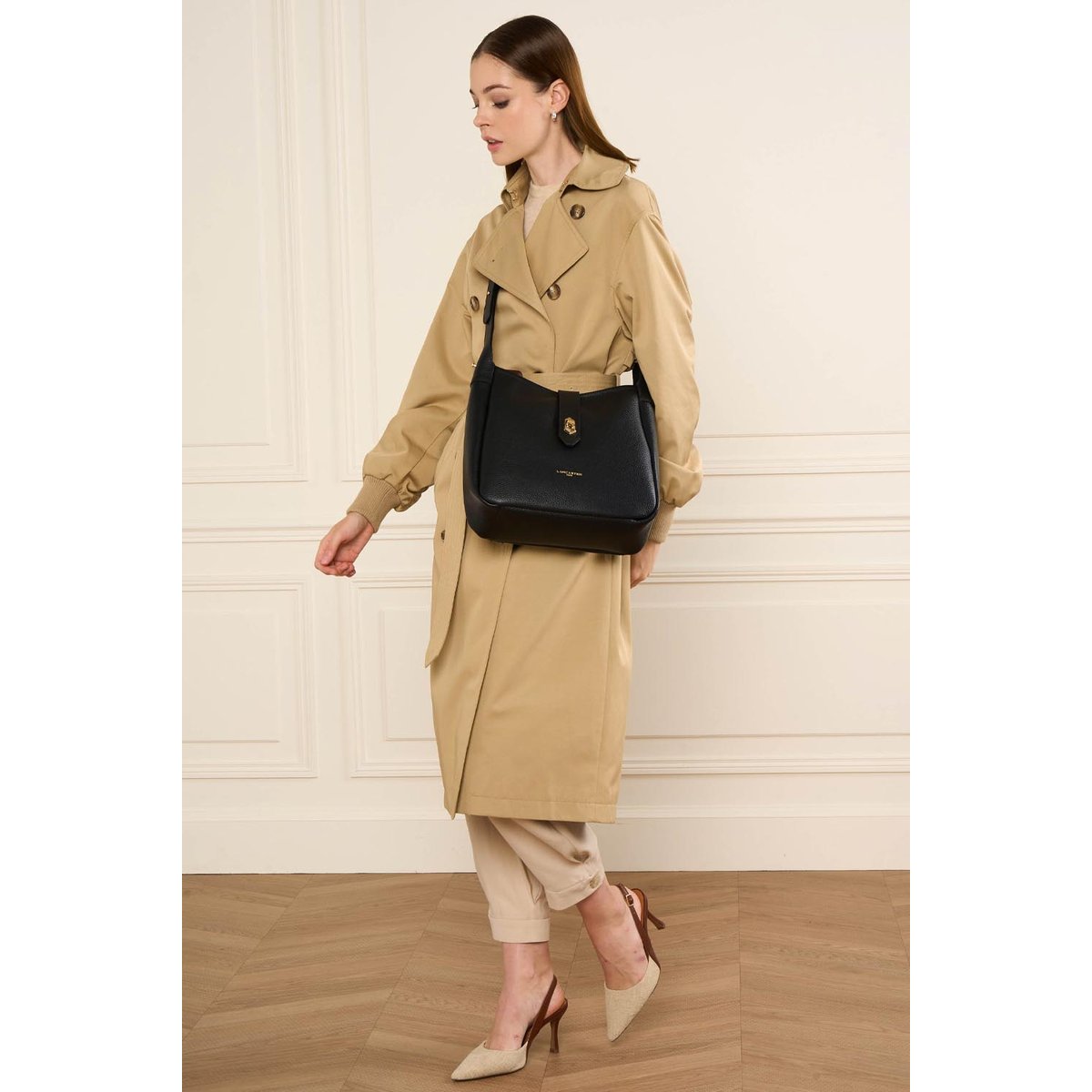 Sac seau Avec fermoir M TOP DOUBLE noir/nude, LANCASTER