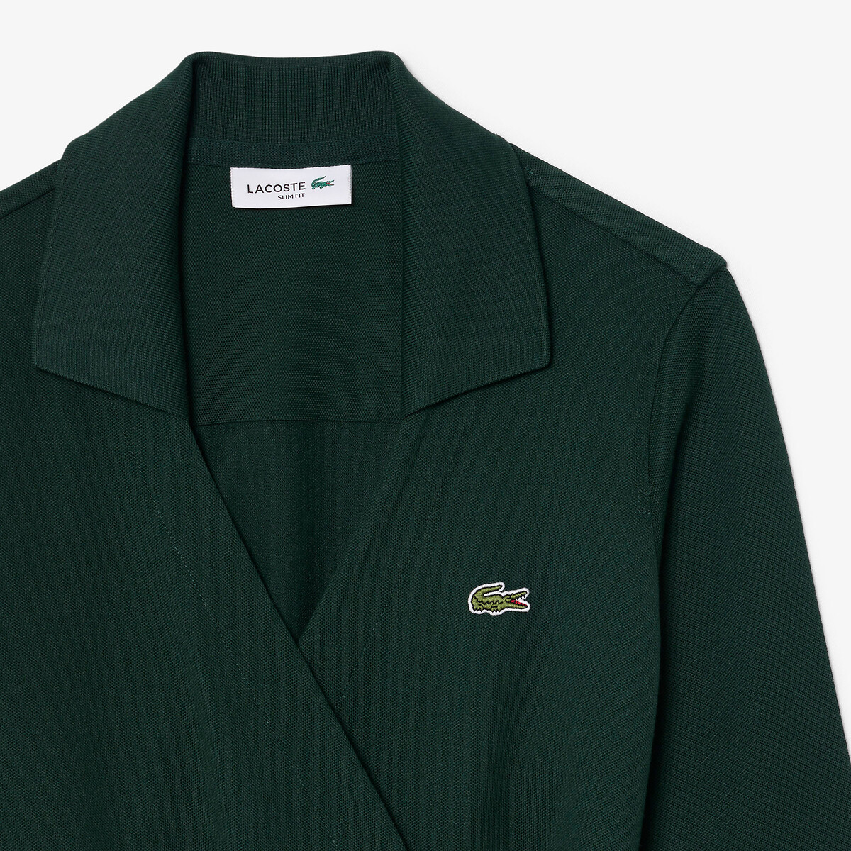 Abito longuette a maniche lunghe con collo a polo verde scuro, LACOSTE