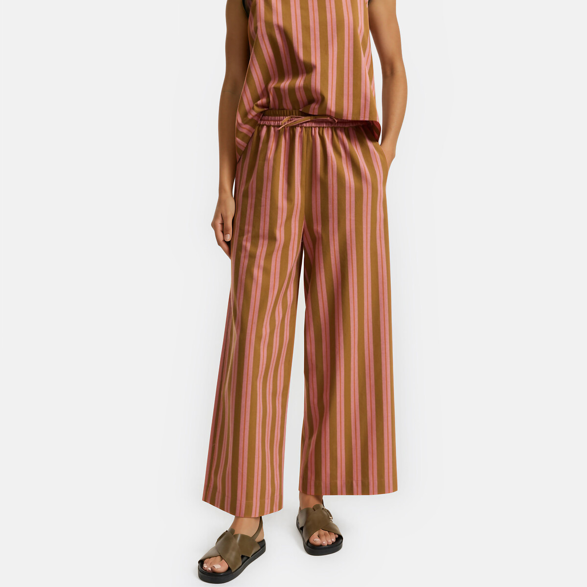 Pantalon large rayé à taille élastiquée rayé rose/camel, LA REDOUTE COLLECTIONS
