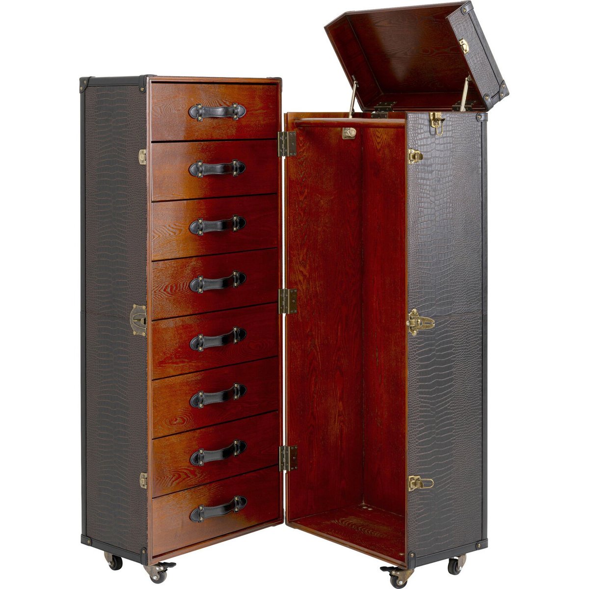 Malle-armoire en simili croco, GLOBETROTTER marron, KARE DESIGN