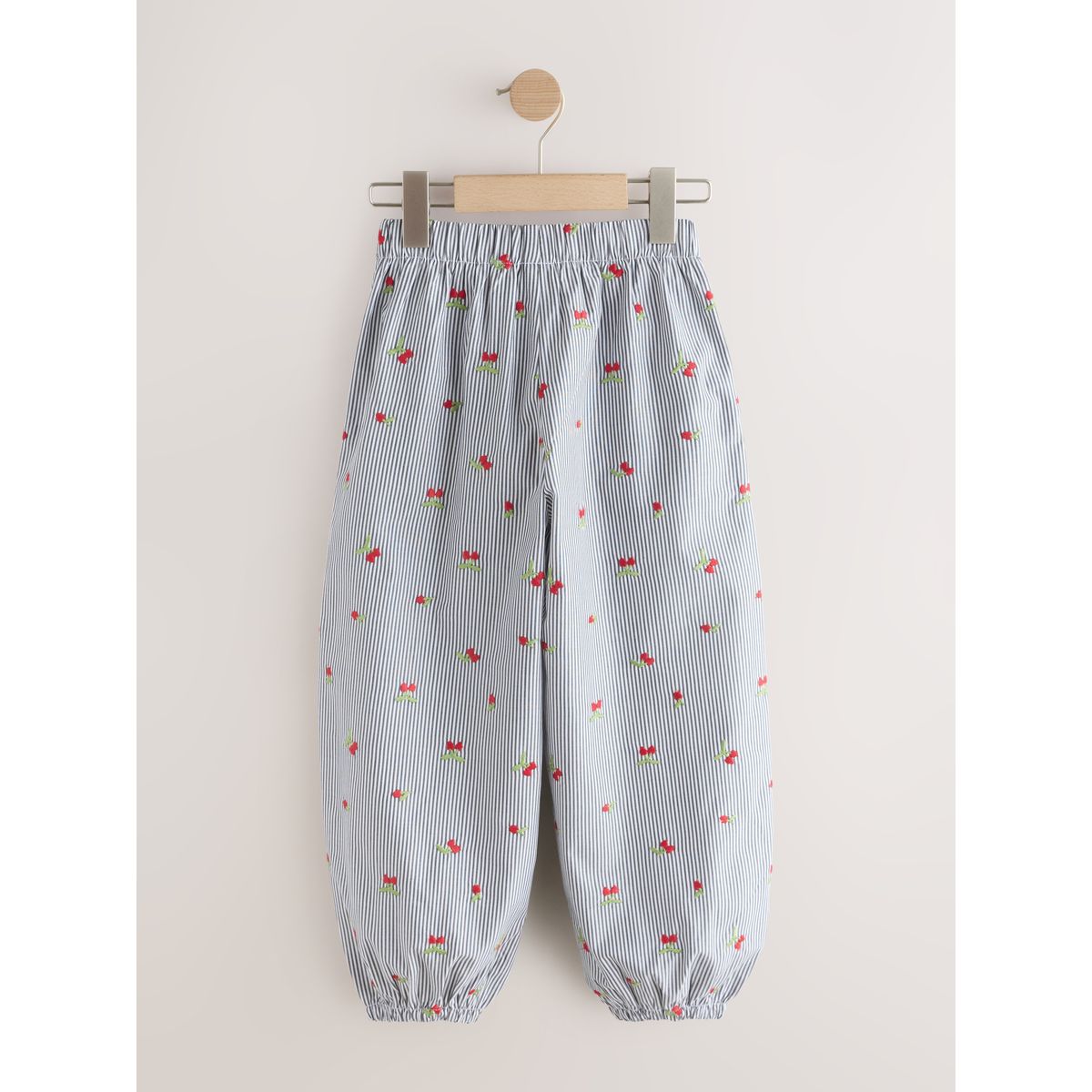 Pantalon style sarouel broderie cerise rayée bleue, NEXT