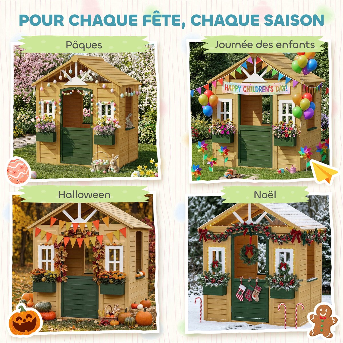 Maisonnette pour enfants Bois de sapin Marron marron, AIYAPLAY