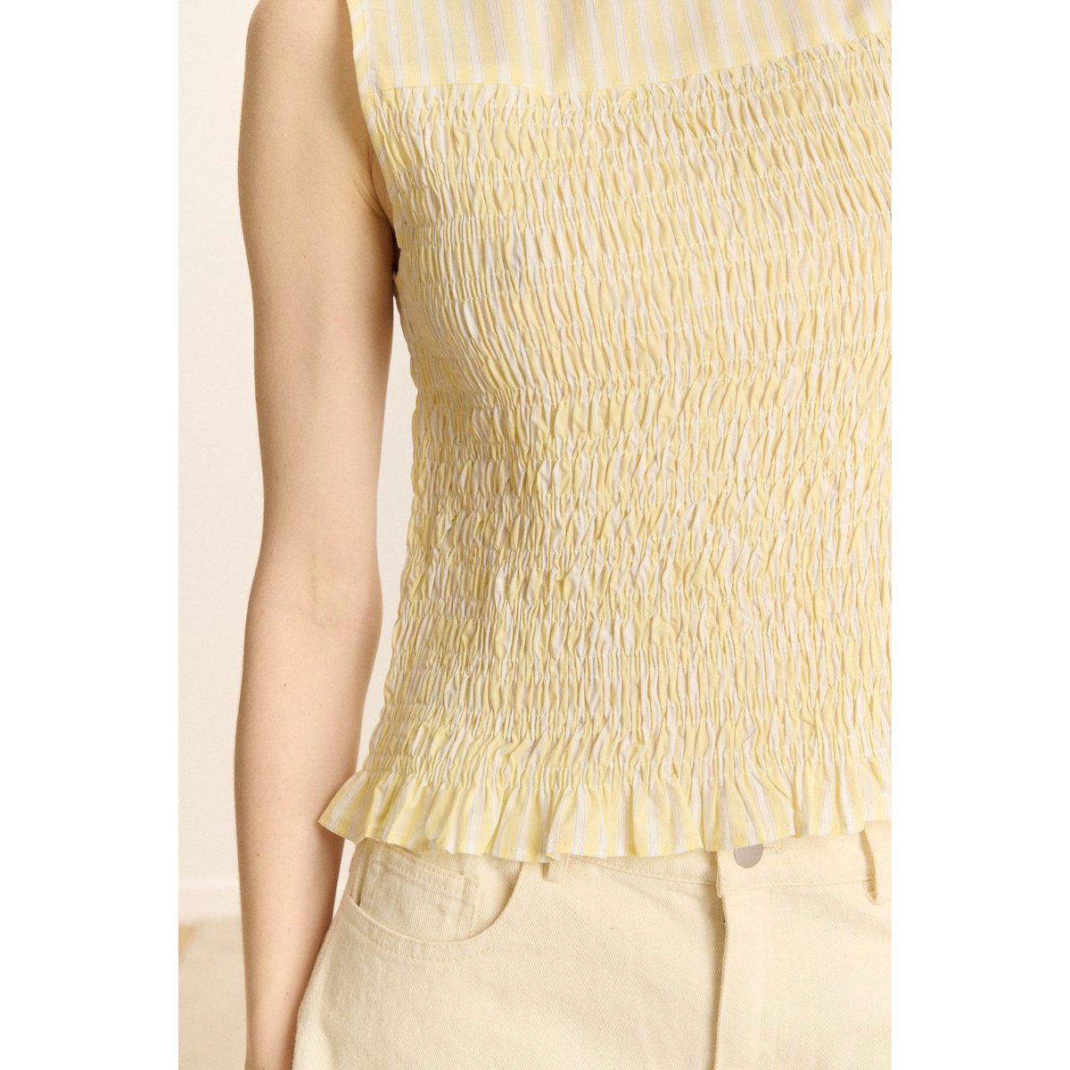 Top smocké à rayures sans manches CERISE jaune, GARANCE PARIS