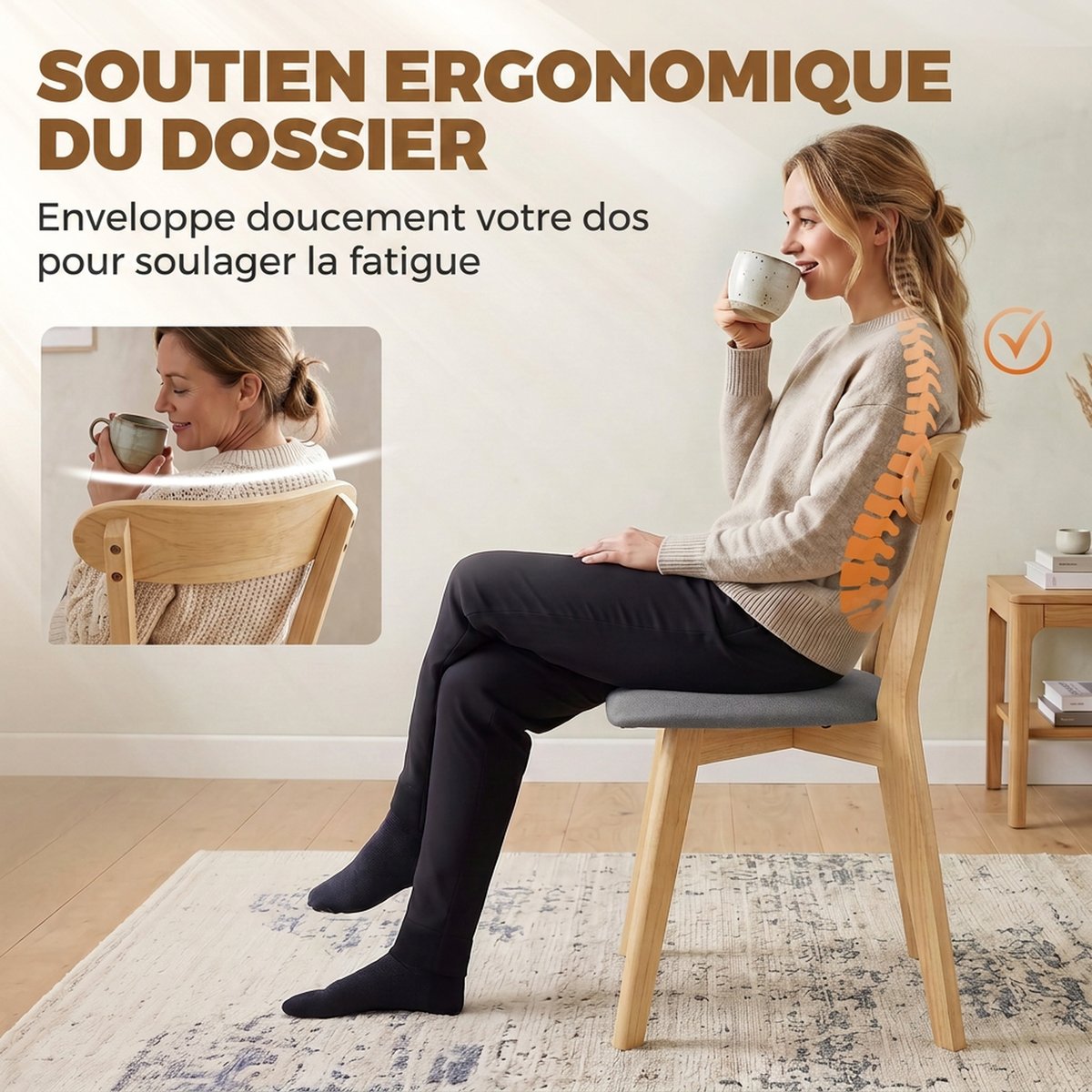 Chaise de salle à manger Tissu effet lin (100 gris et bois naturel, HOMCOM