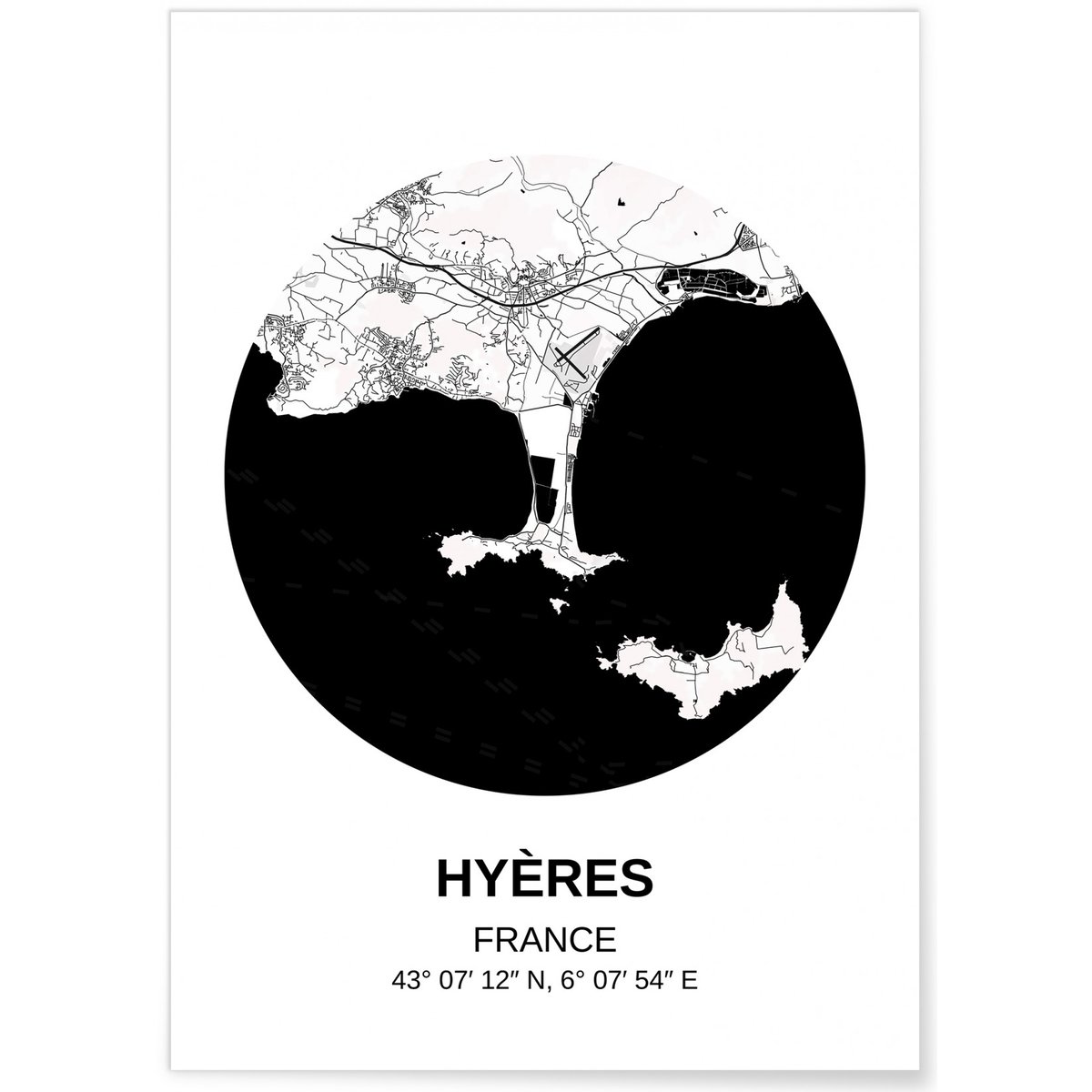 Affiche Carte Hyères blanc, L'AFFICHERIE