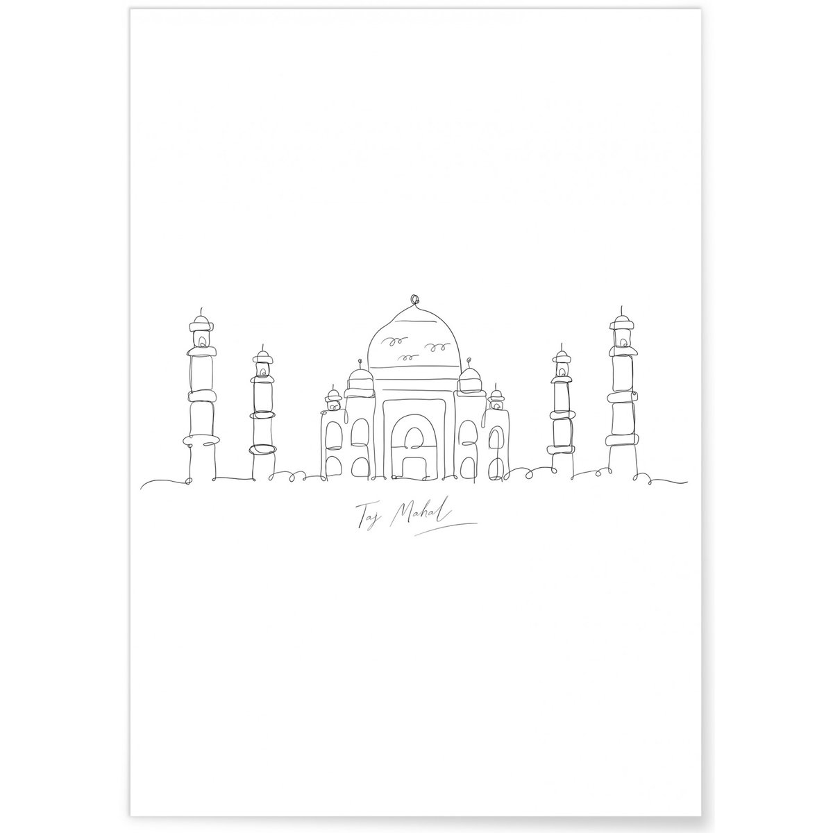 Affiche Line Art Taj Mahal blanc, L'AFFICHERIE