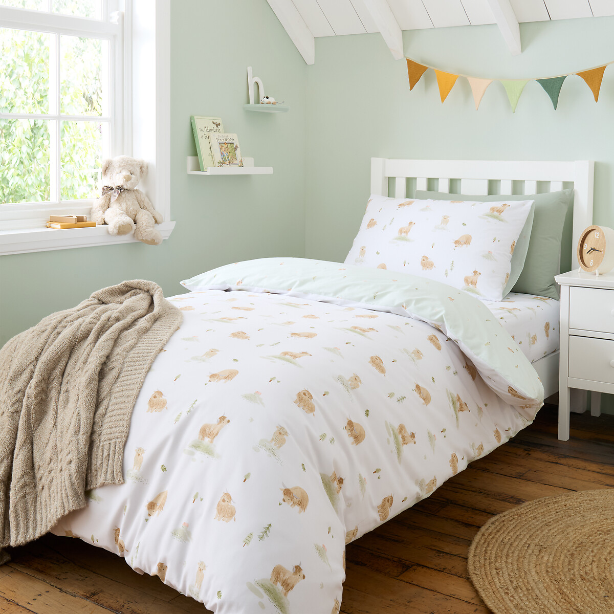 Mini Moo Cow Reversible Cotton Duvet Cover and Pillowcase Set white, BIANCA FINE LINENS