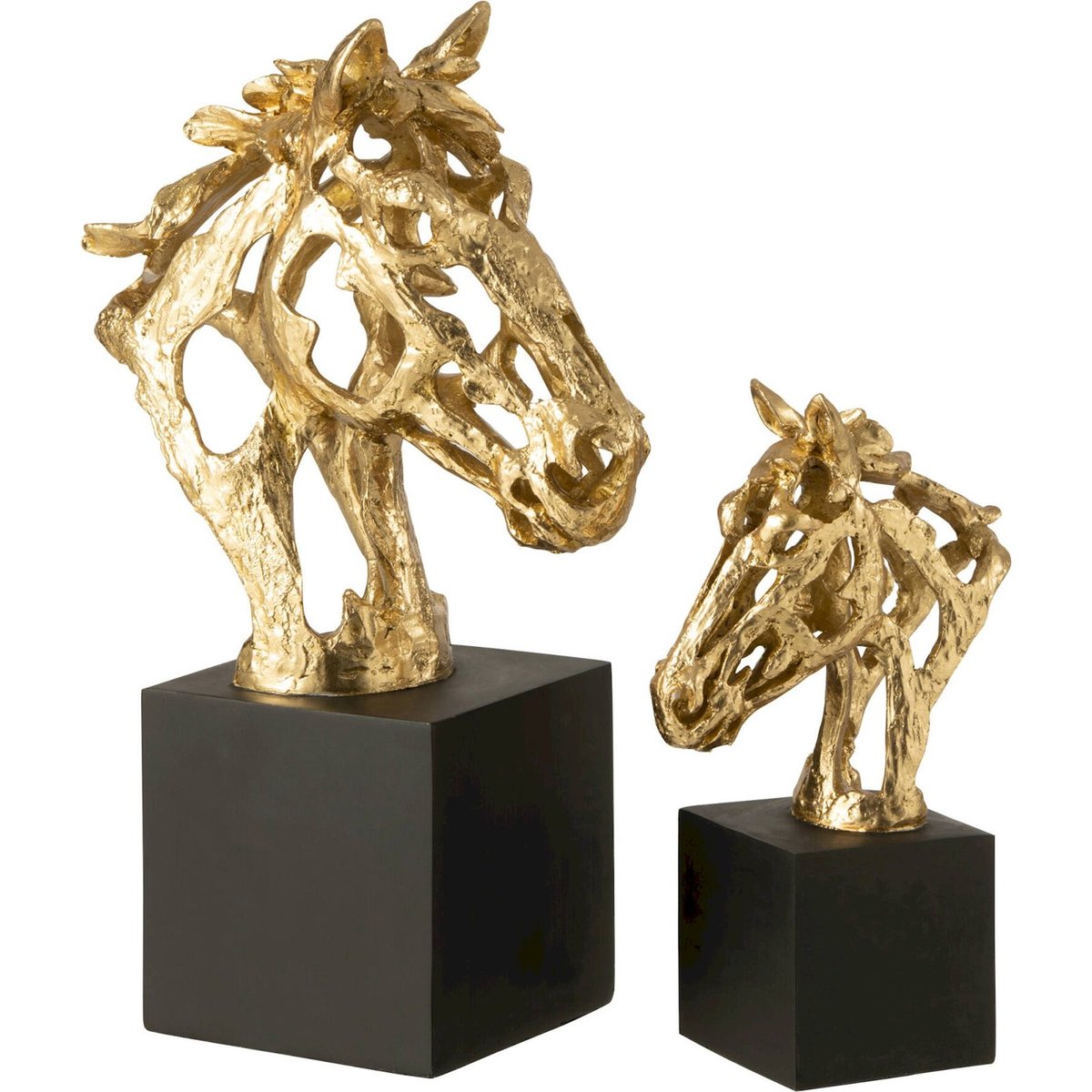 Sculpture cheval sur socle en résine doré et noir, RECOLLECTION
