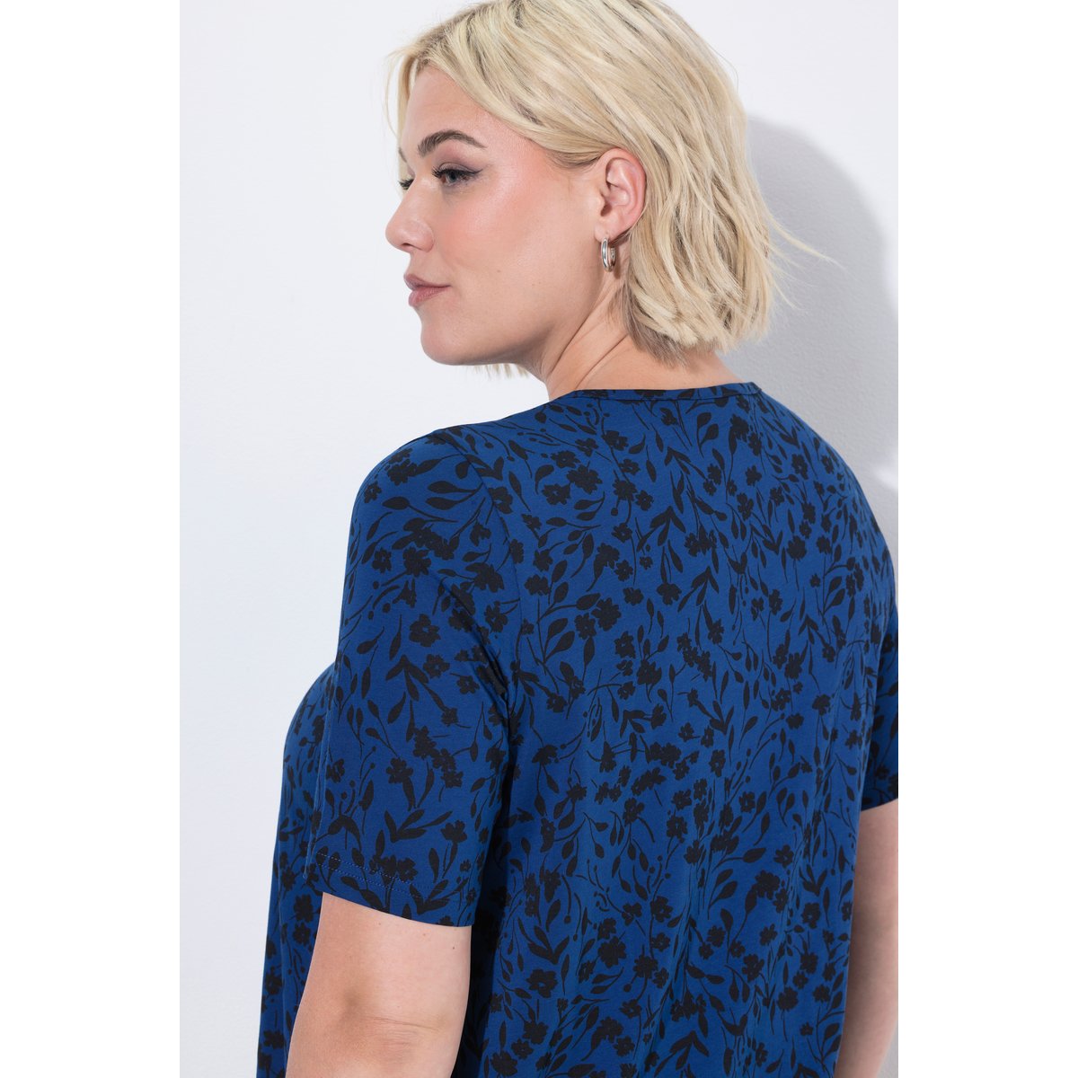 T-shirt motif floral et plis fantaisie bleu, ULLA POPKEN