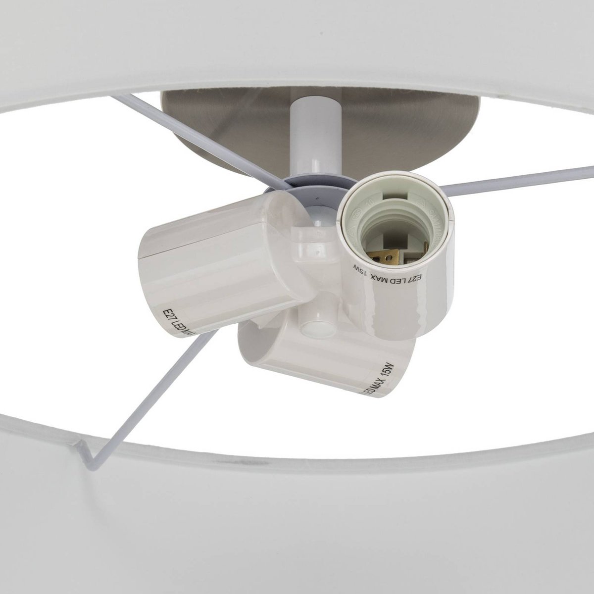 Plafonnier en textile moderne, Sebatin blanc crème, nickel mat, LINDBY
