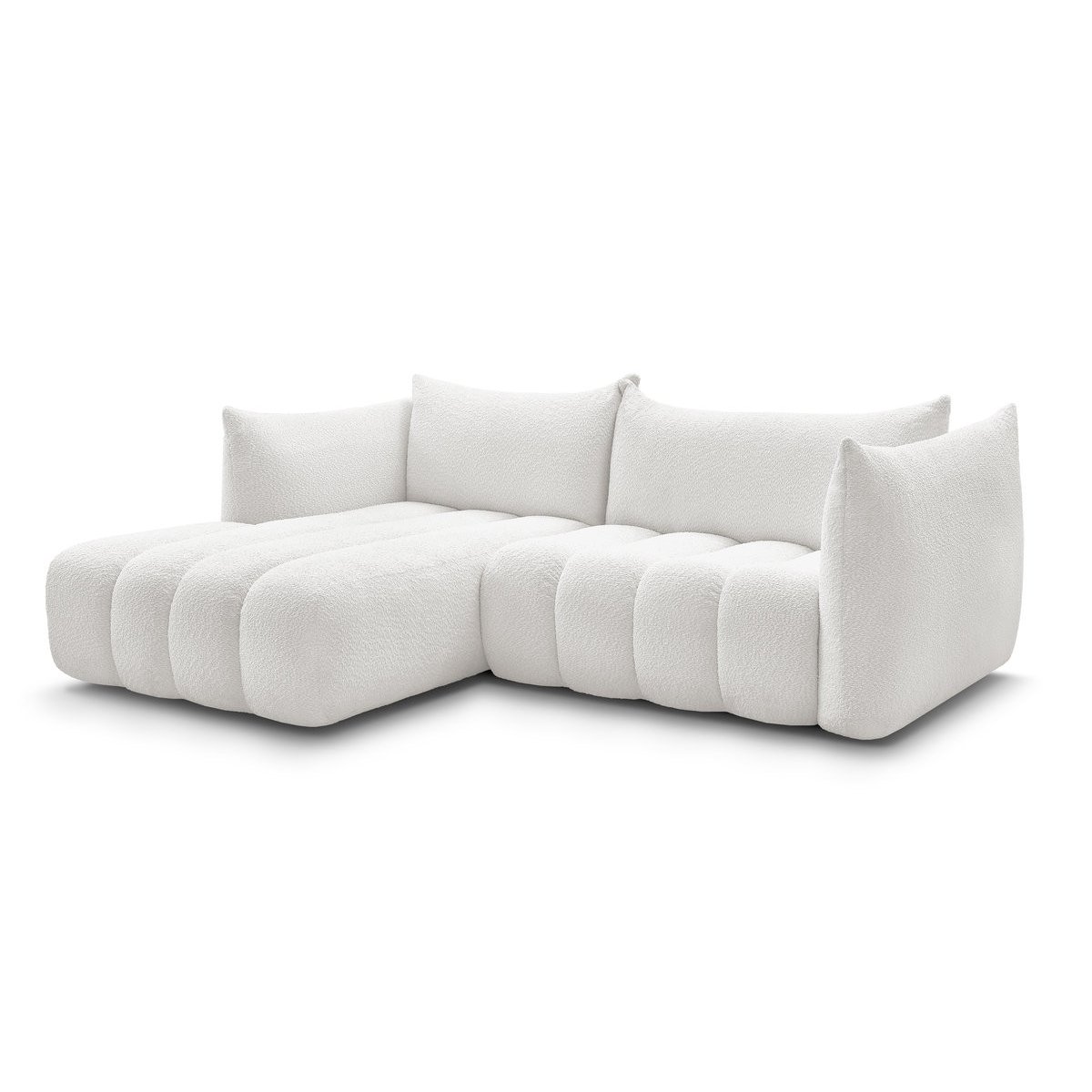 Canapé d'angle fixe 3 places en tissu bouclette, AZRA blanc, BOBOCHIC