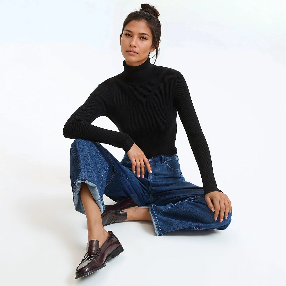 Pull col roulé en fine maille noir, LA REDOUTE COLLECTIONS