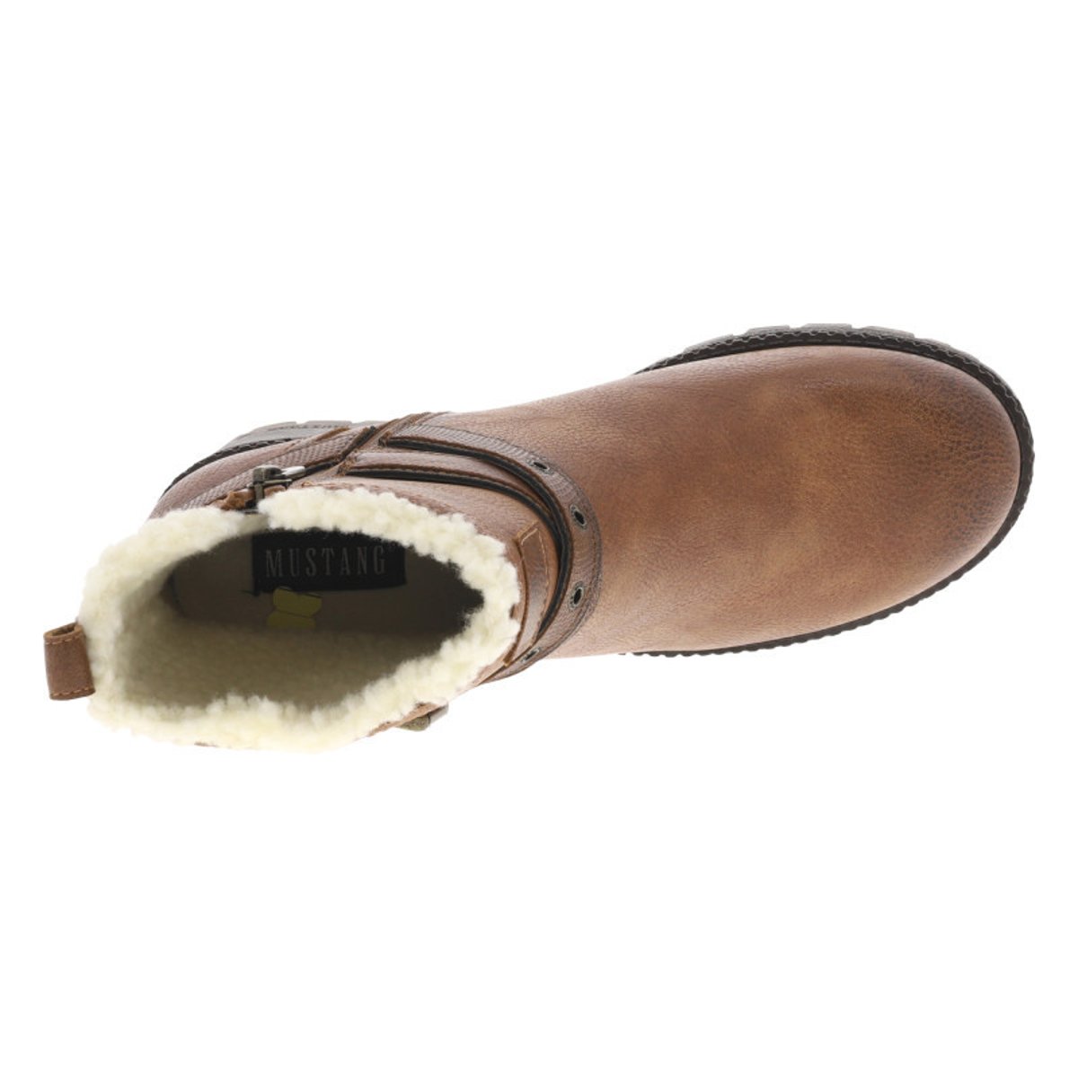 Boots grises à talon décroché moyen avec un zip et une boucle décorative cognac, MUSTANG