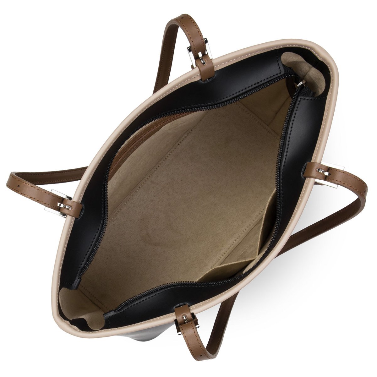 Sac cabas épaule, Made in France SMOOTH noir - nude - vison, LANCASTER