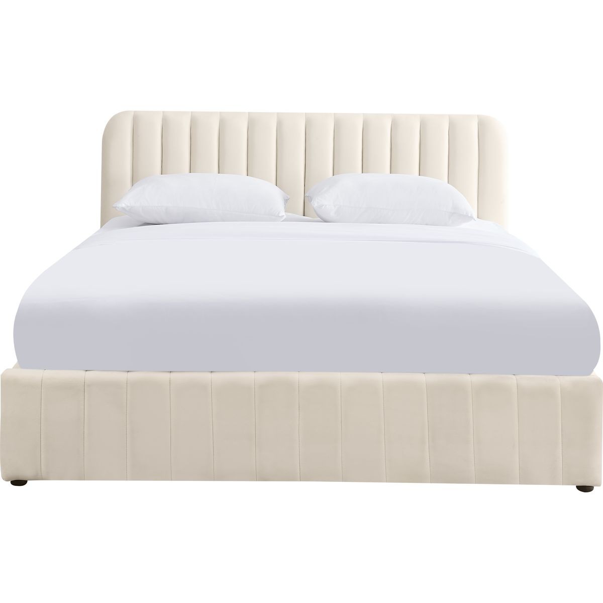Lit coffre avec tête de lit en velours - AVA beige, HOMIFAB