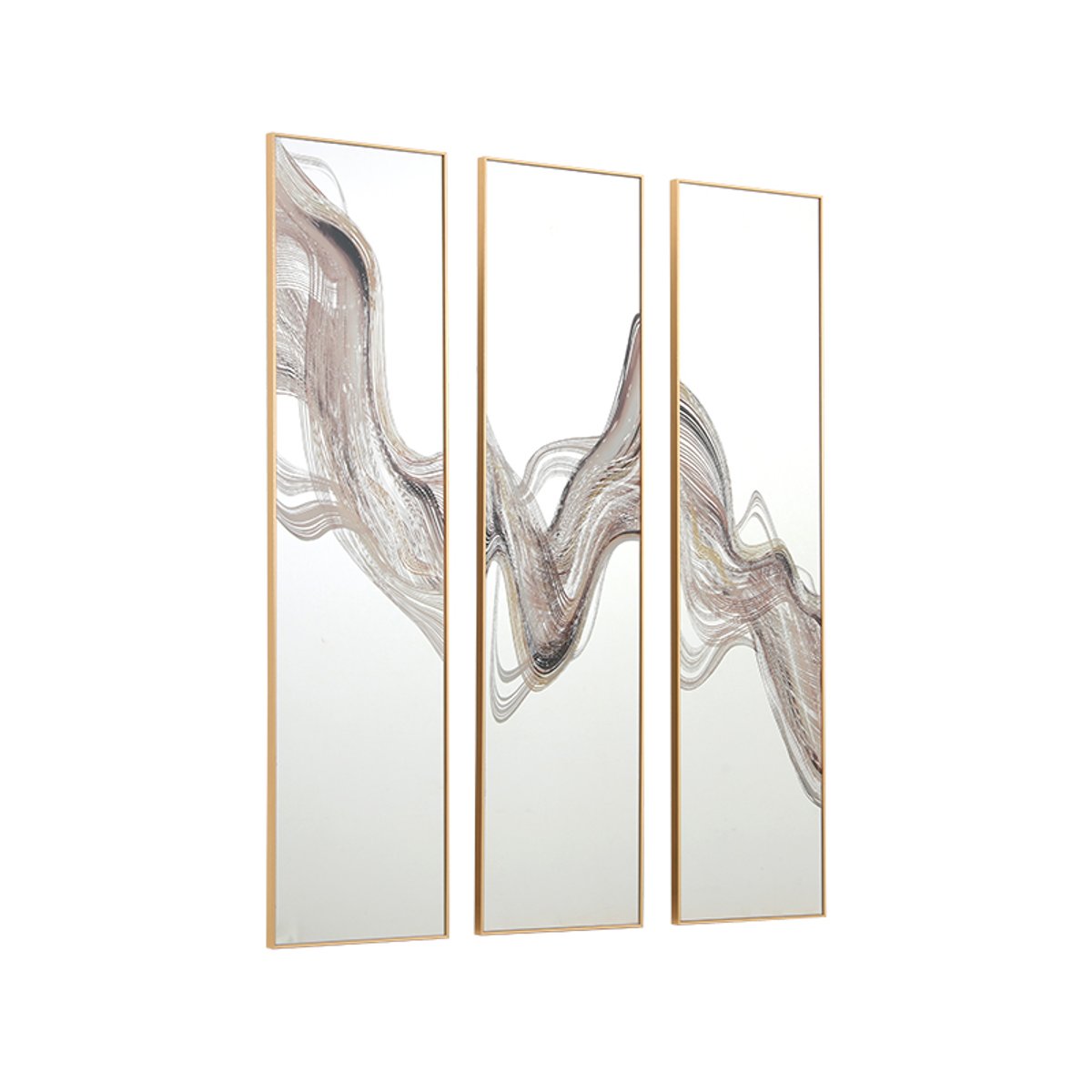 Miroir triptyque imprimé design 30x120cm or, EMDE